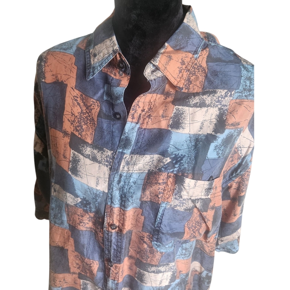 Men's 100% Silk Multicolor Patterned Shirt. Size Large By Jab